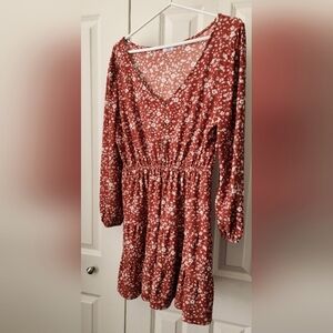 Ardene Brown and Cream Floral Mini Dress, L